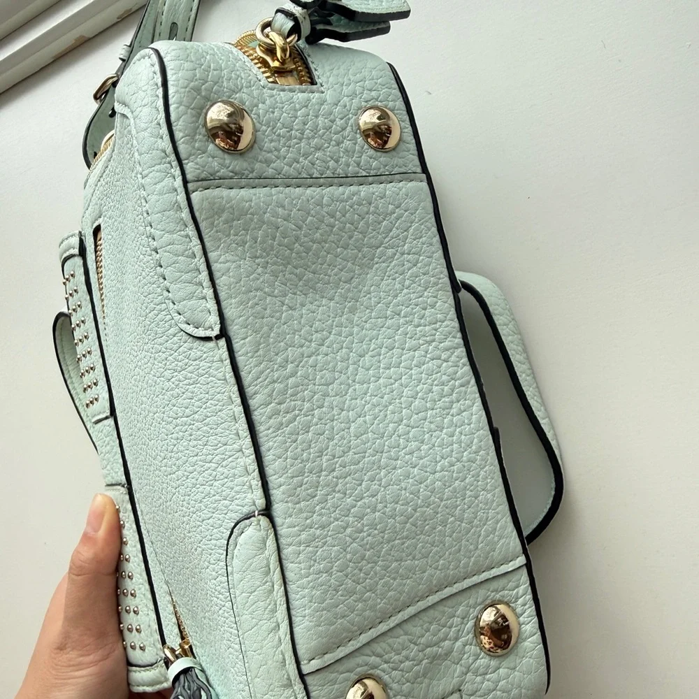 Rebecca Minkoff Studded Leather Crossbody Satchel Bag Mint Blue - Picture 7 of 13